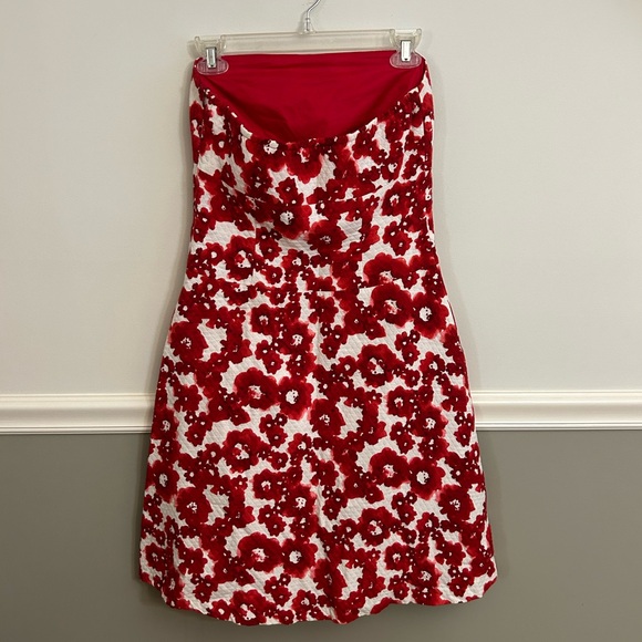 Tocca Red White Floral Strapless Formal Valentine’s Day Cocktail Classic Dress 4 - Picture 7 of 10